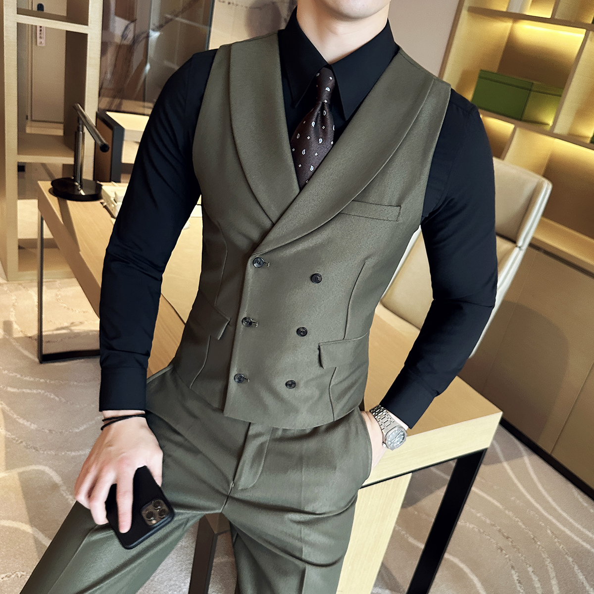 Men Formal Wear Vest - ( Vest + Pants) Men Luxury