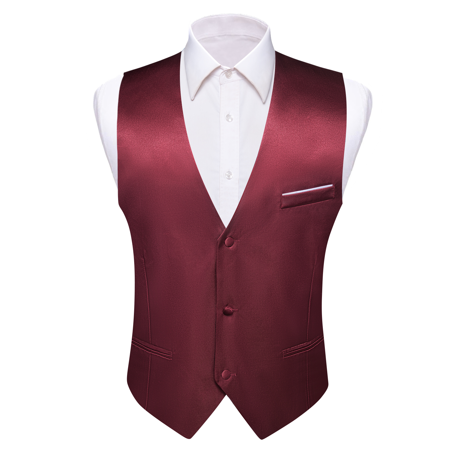 Men Formal Wear Vest - Luxury Men's Vest Solid Red Burgundy