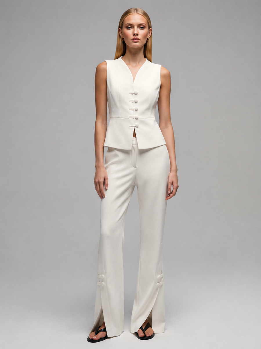 Men Formal Wear Vest - LIMO Women White Chinese Frog Button