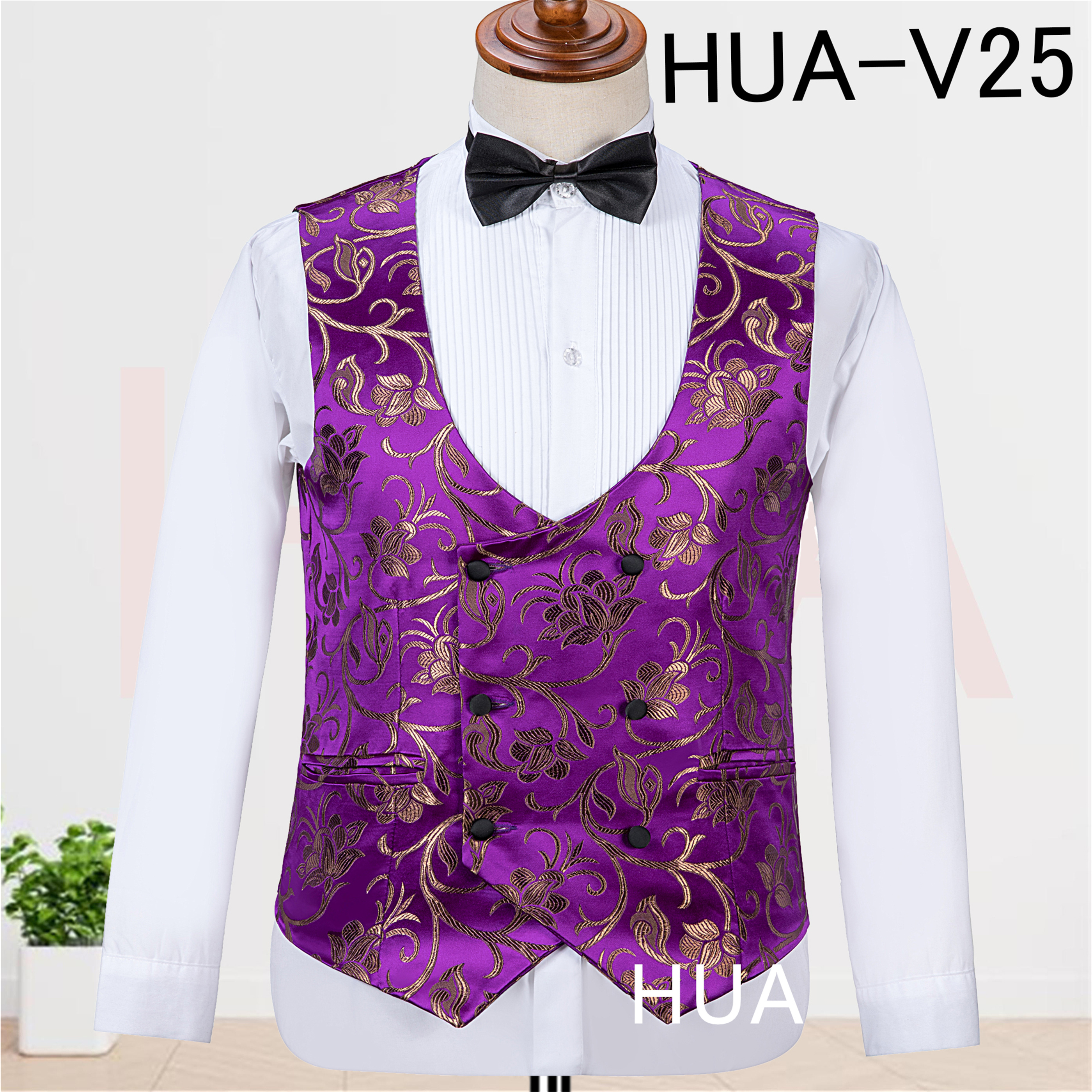 Men Formal Wear Vest - Thorndike 2026 High Quality Purple Brocade