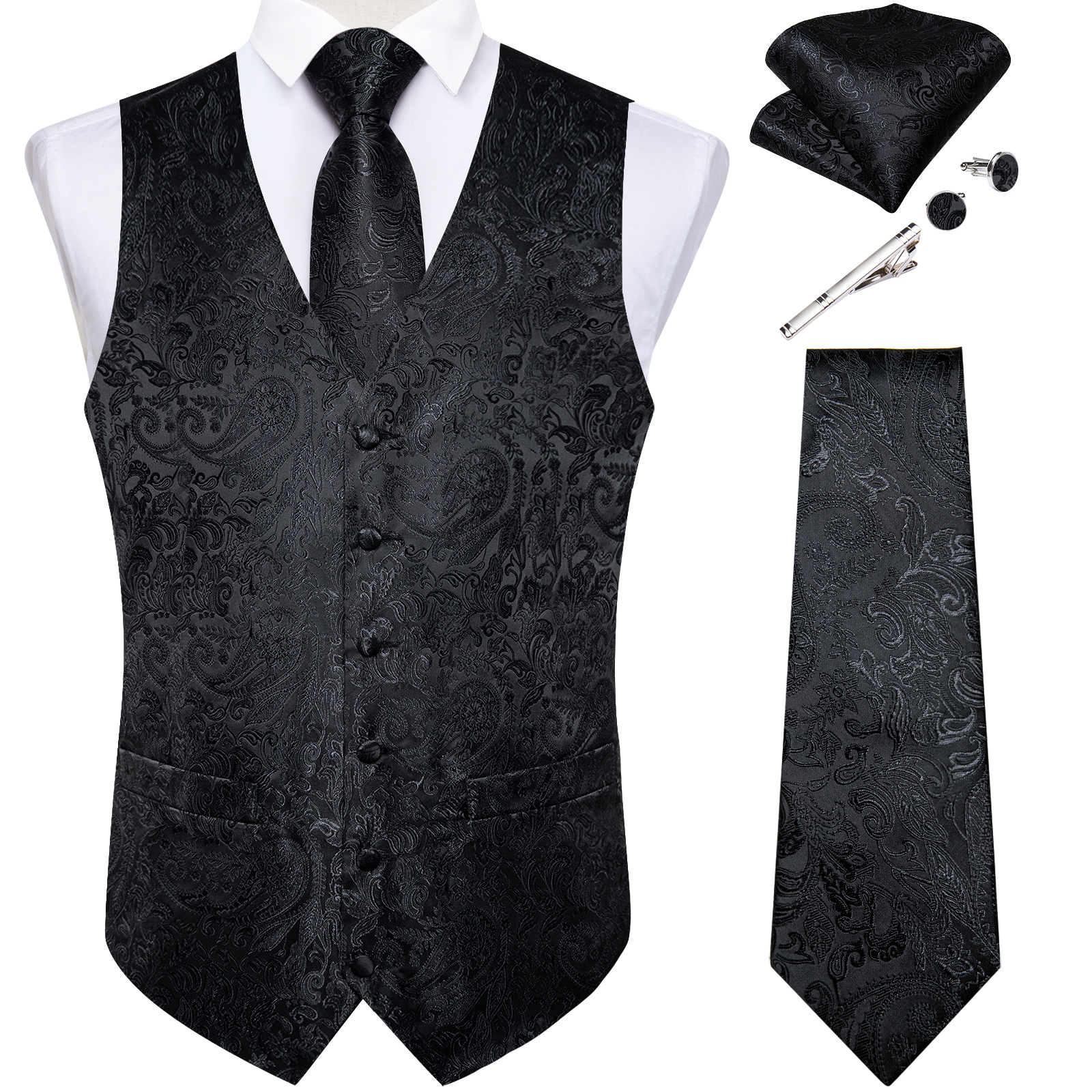Suit Vest for Men Black Solid  - Men Formal Wear Vest avaliação e preço