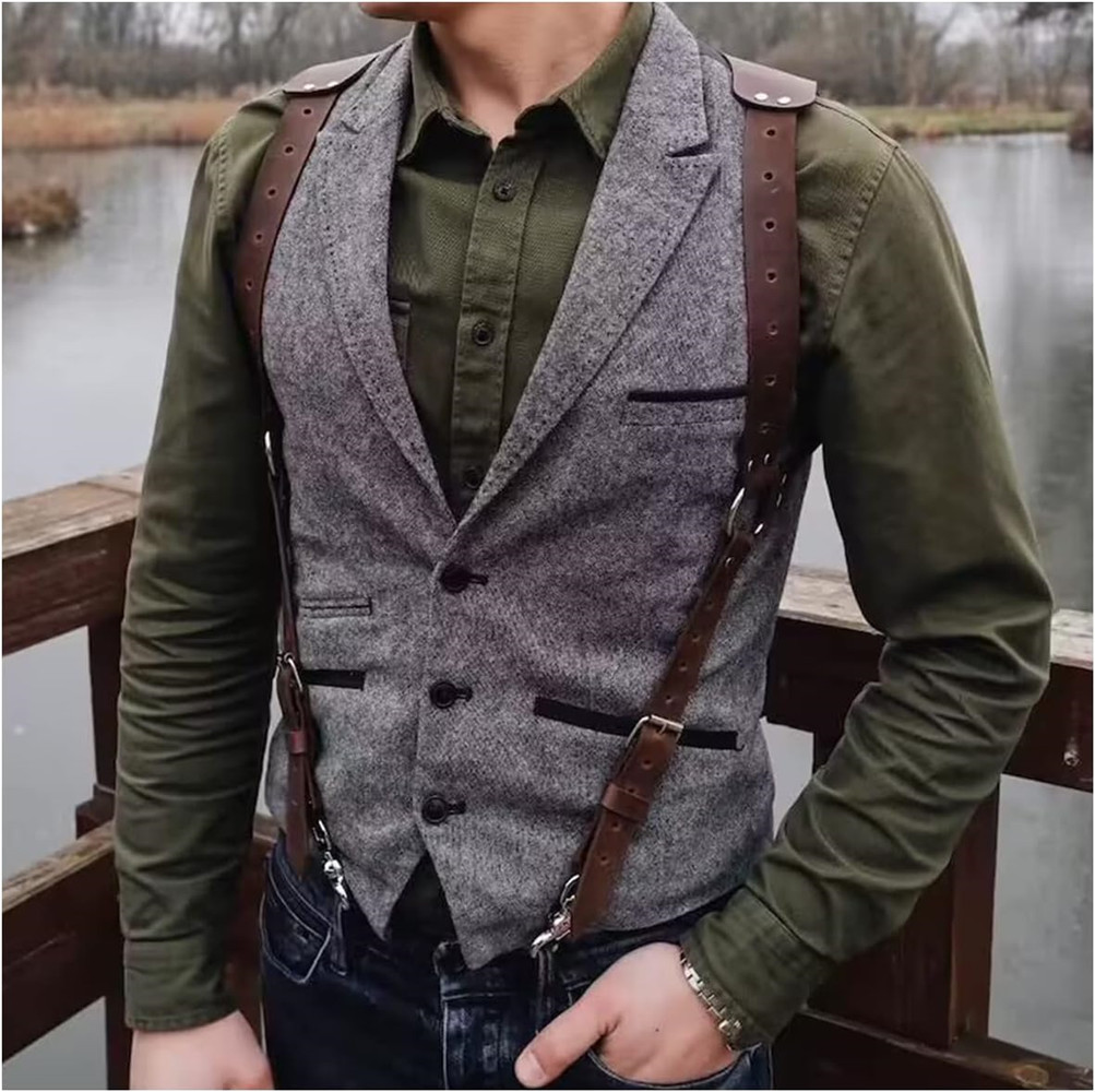 Lapel Neck  Herringbone Men's  - Men Formal Wear Vest avaliação e preço