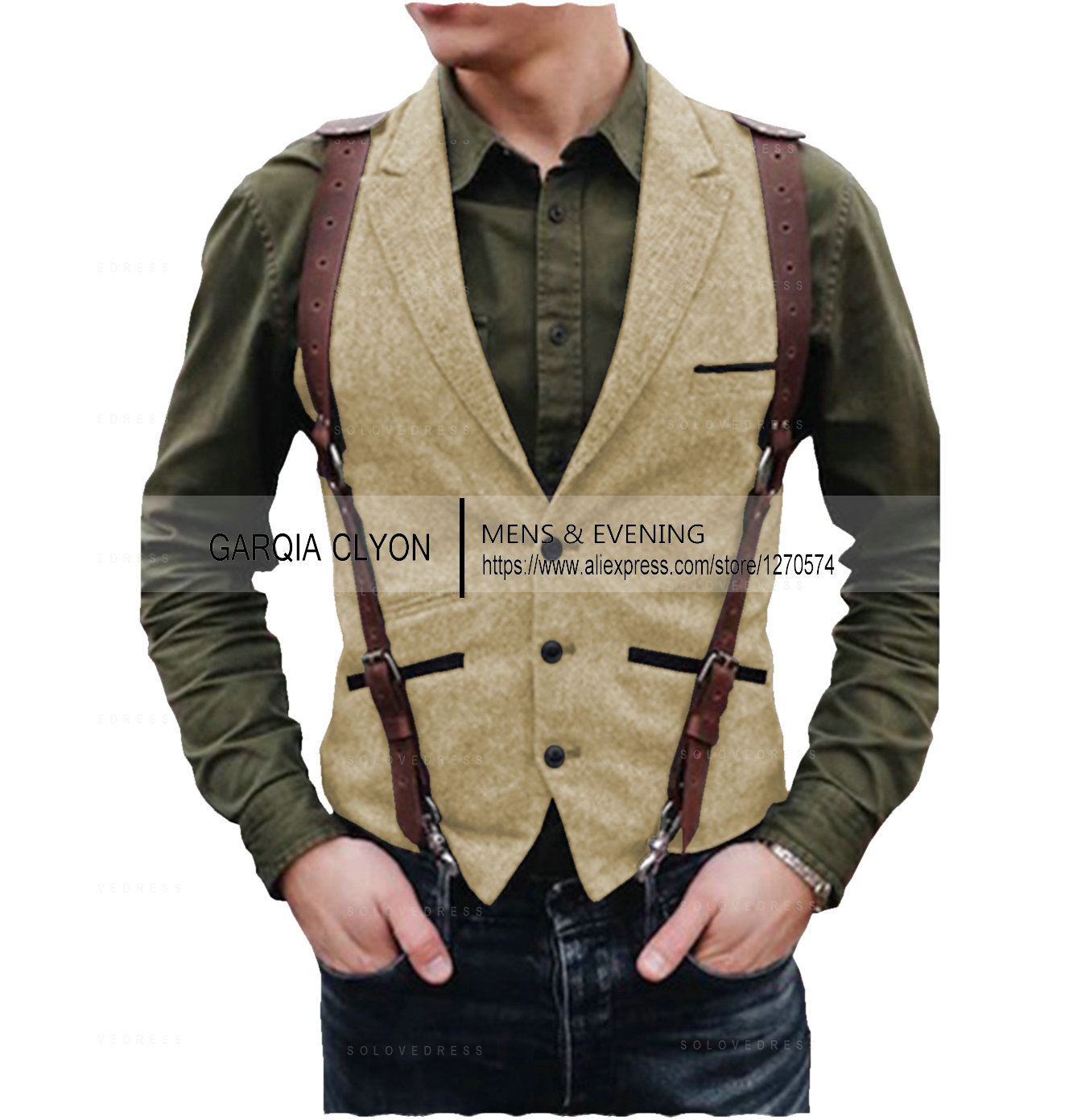 Lapel Neck  Herringbone Men's  - Men Formal Wear Vest avaliação e preço