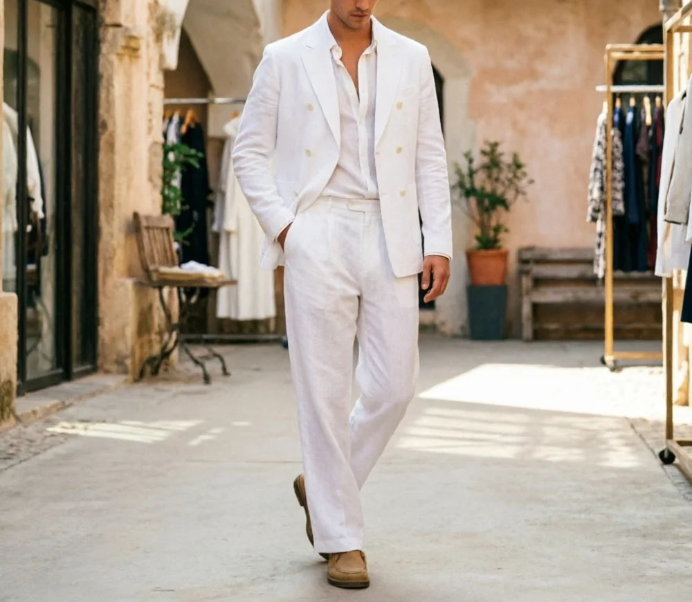 Sage Green Linen Men Suits Rel - Men'S Relaxed Formal Wear avaliação e preço