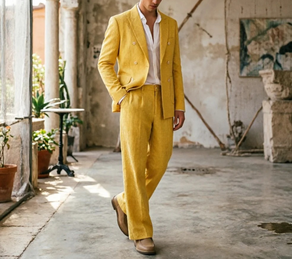 Sage Green Linen Men Suits Rel - Men'S Relaxed Formal Wear avaliação e preço