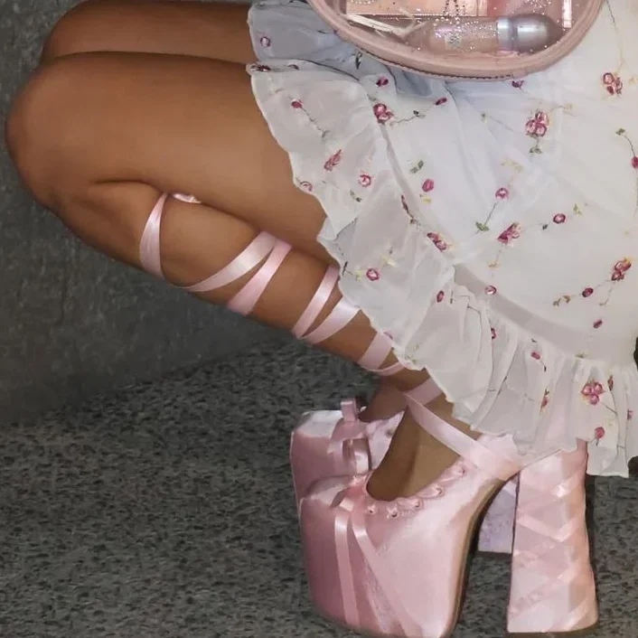 Sweet Girl Platform Sandals Sa - Satin Bow Tie avaliação e preço
