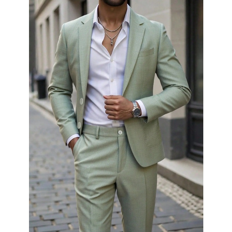 Business Men's Solid Color Sui - Men Formal Wear Pants avaliação e preço