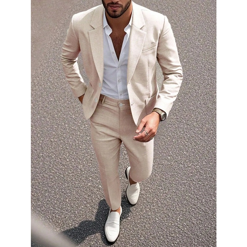 Business Men's Solid Color Sui - Men Formal Wear Pants avaliação e preço