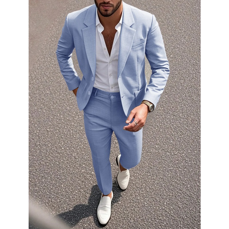 Business Men's Solid Color Sui - Men Formal Wear Pants avaliação e preço