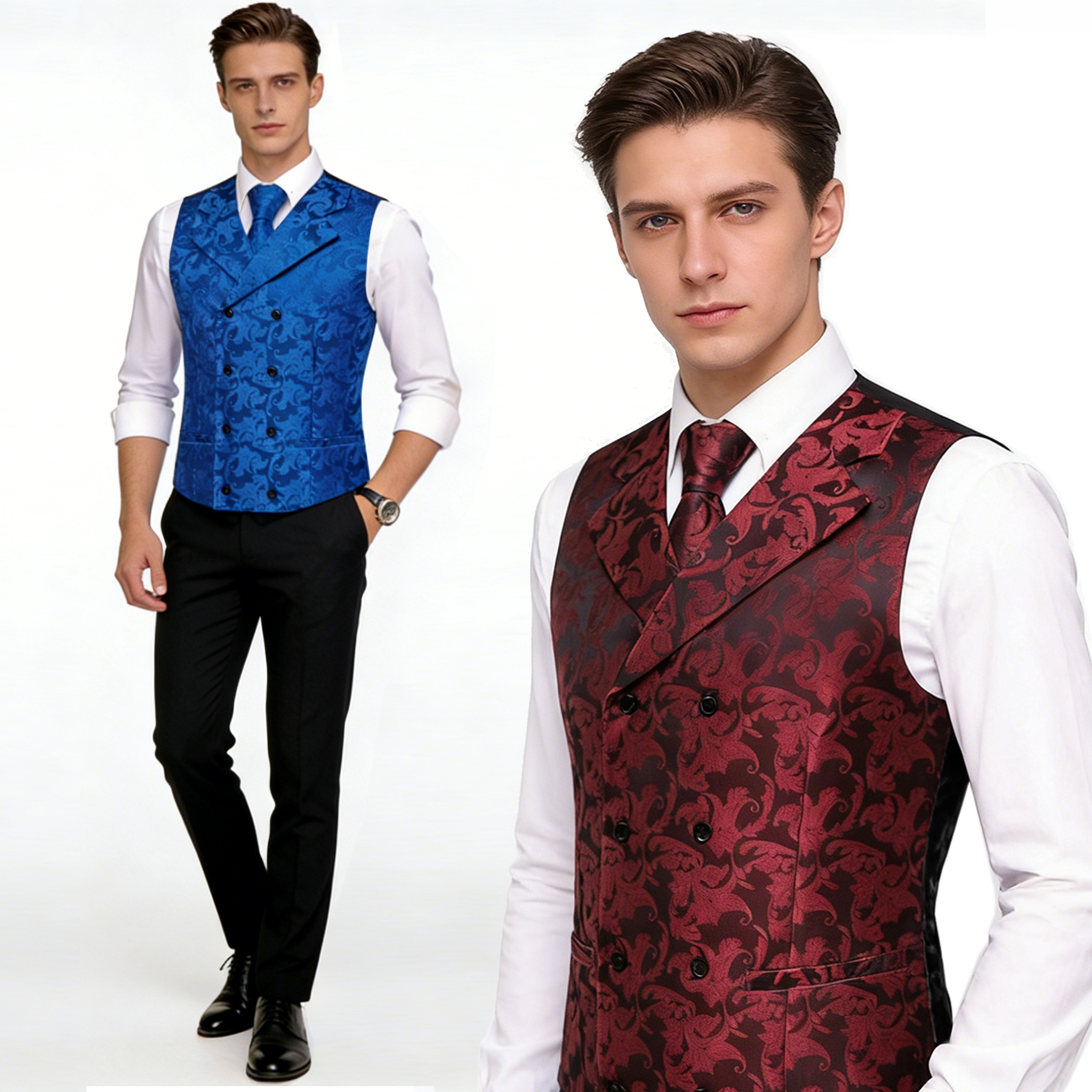 Mens Double Breasted Half Notc - Men Formal Wear Vest avaliação e preço