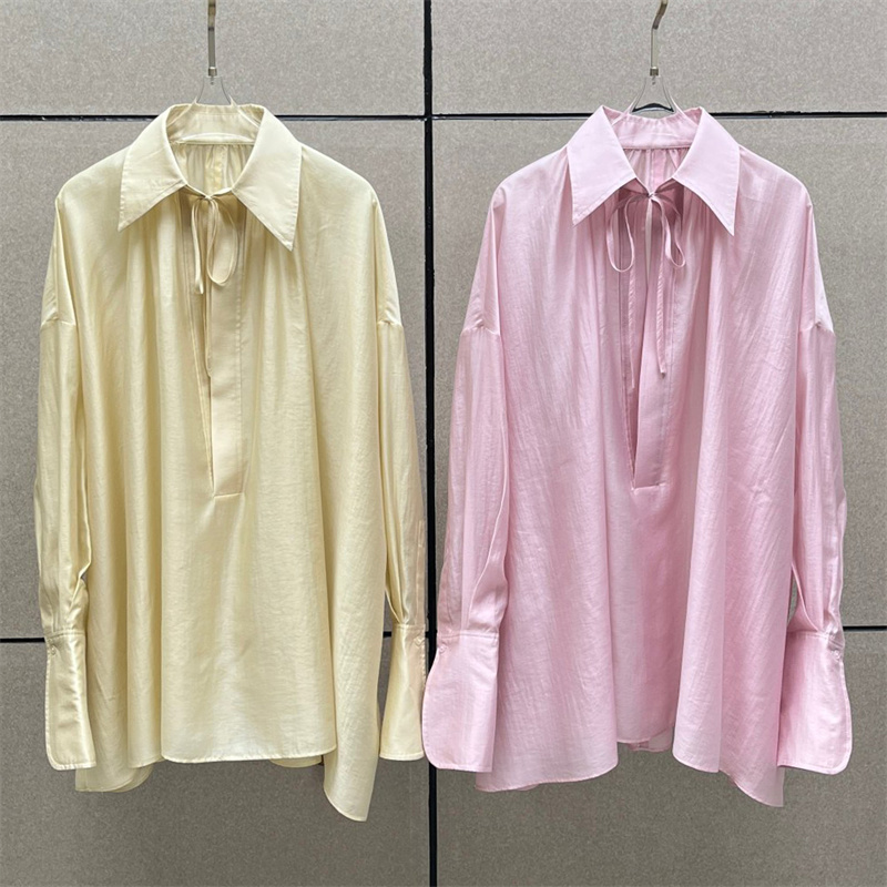 Women's shirt 2026 summer new  - Satin Bow Tie avaliação e preço