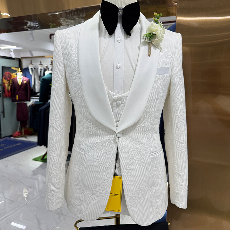 Men Wedding Suit White 3 Piece - Men Formal Wear Pants avaliação e preço