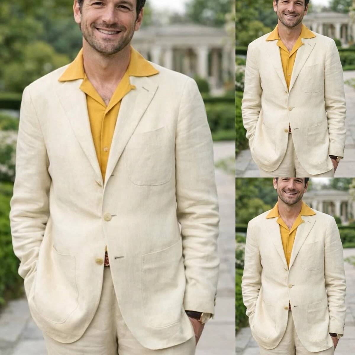 Beige Linen 2 Pieces Men's Sui - Men'S Relaxed Formal Wear avaliação e preço