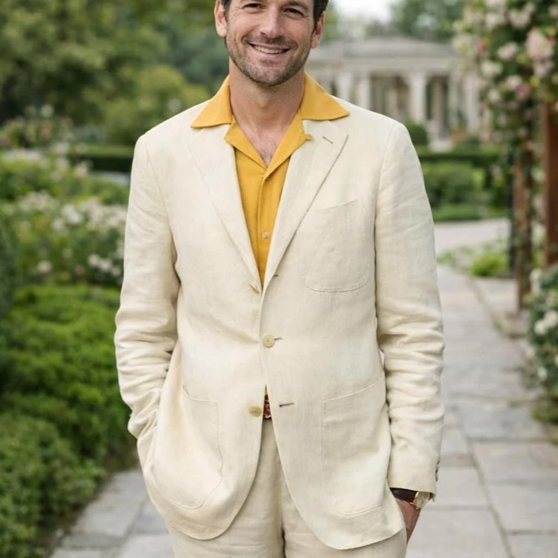Beige Linen 2 Pieces Men's Sui - Men'S Relaxed Formal Wear avaliação e preço