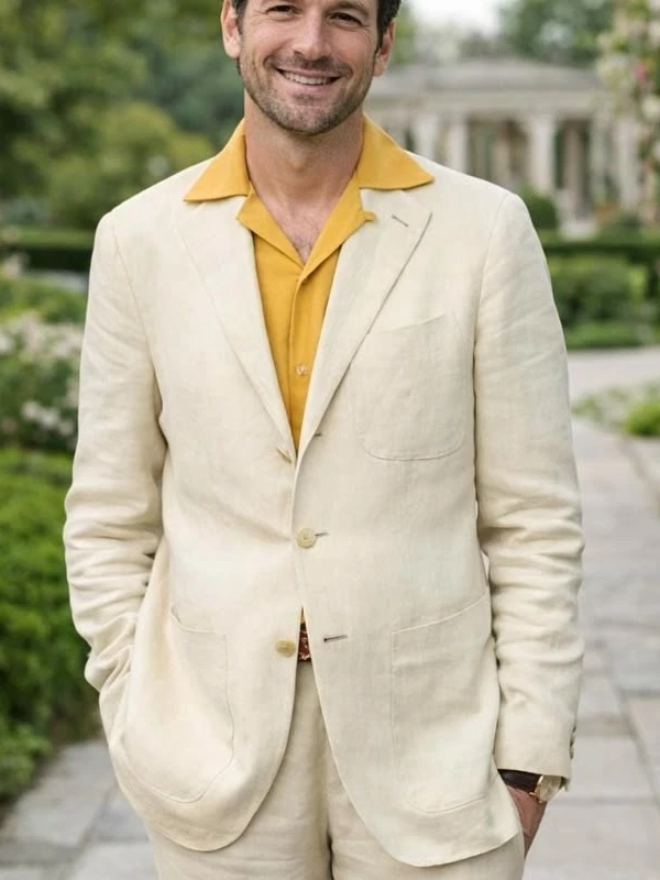 Beige Linen 2 Pieces Men's Sui - Men'S Relaxed Formal Wear avaliação e preço