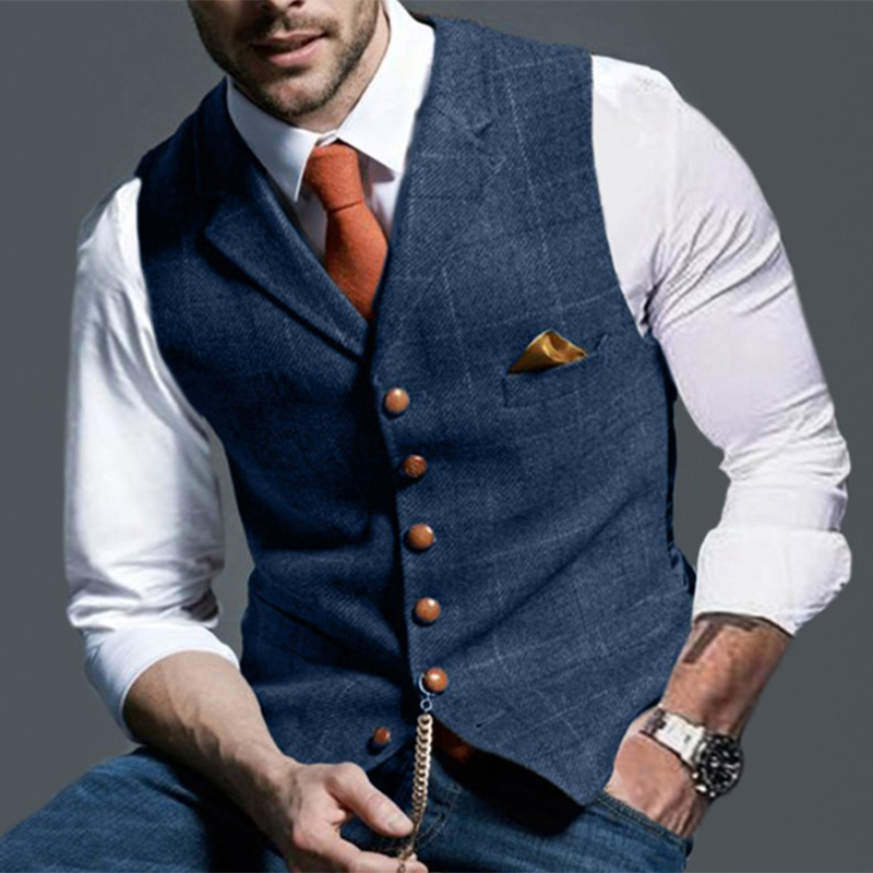 Fashion Men's Vests Lapel Twee - Men Formal Wear Vest avaliação e preço