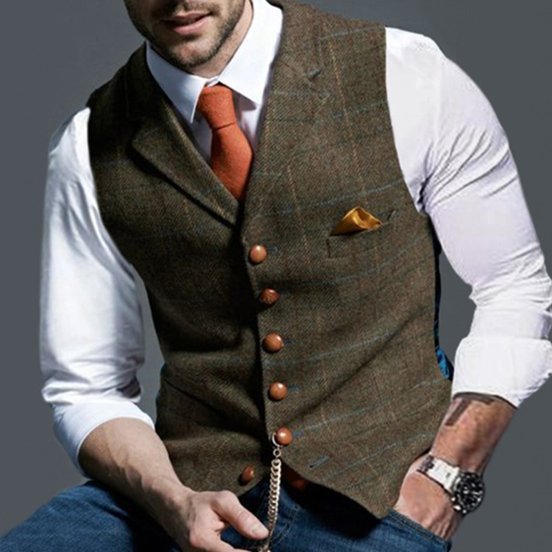 Fashion Men's Vests Lapel Twee - Men Formal Wear Vest avaliação e preço
