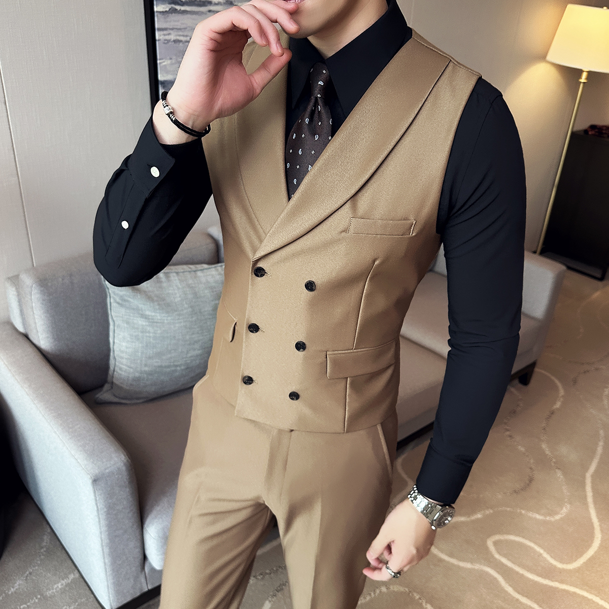 ( Vest + Pants) Men Luxury Dou - Men Formal Wear Vest avaliação e preço