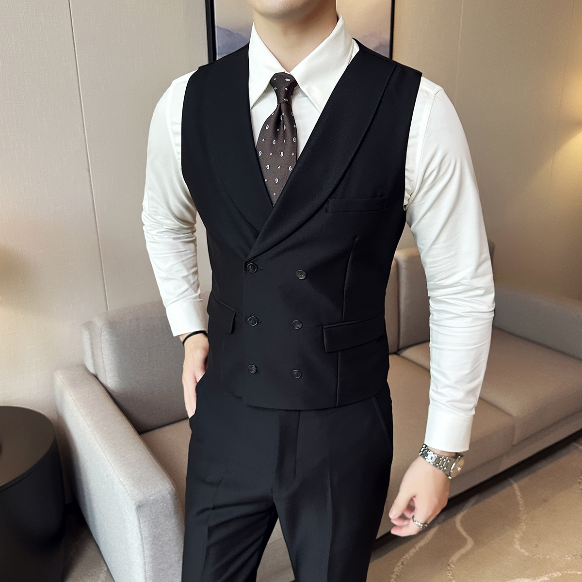 ( Vest + Pants) Men Luxury Dou - Men Formal Wear Vest avaliação e preço