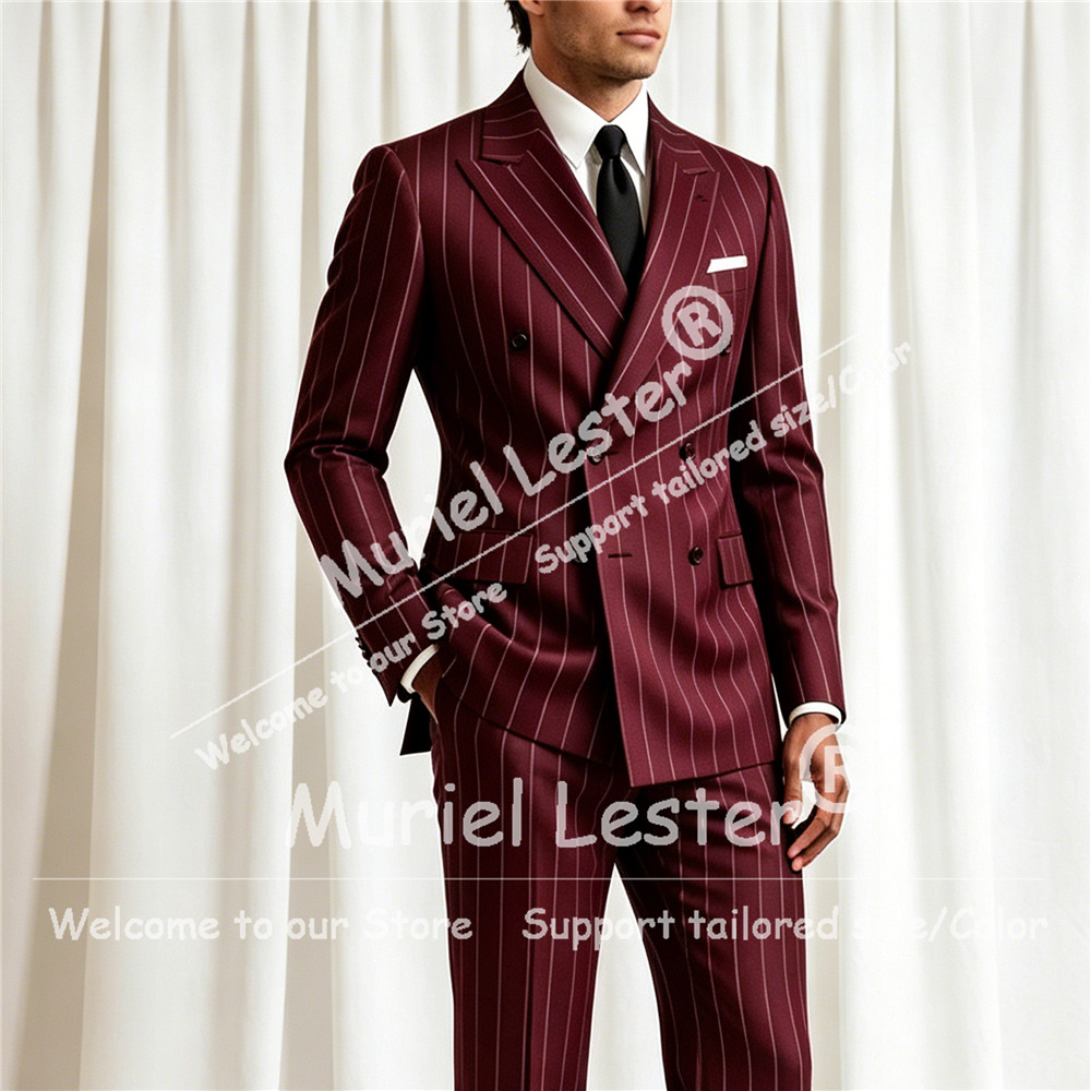 Elegant Stripes Suit Men 2 Pie - Men Formal Wear Pants avaliação e preço