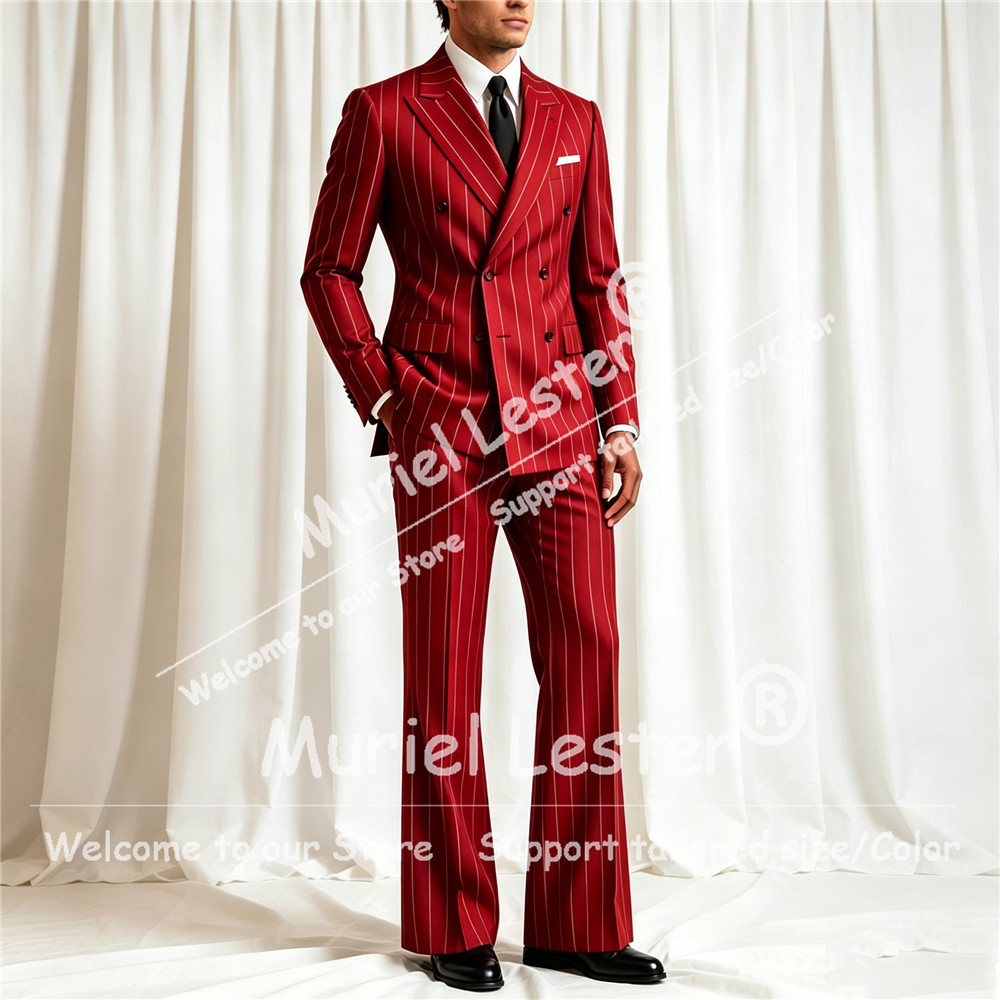 Elegant Stripes Suit Men 2 Pie - Men Formal Wear Pants avaliação e preço