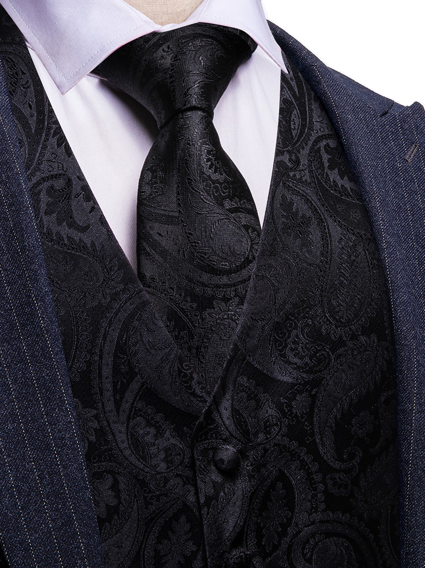 5PCS Mens Black Paisley Floral - Men Formal Wear Vest avaliação e preço