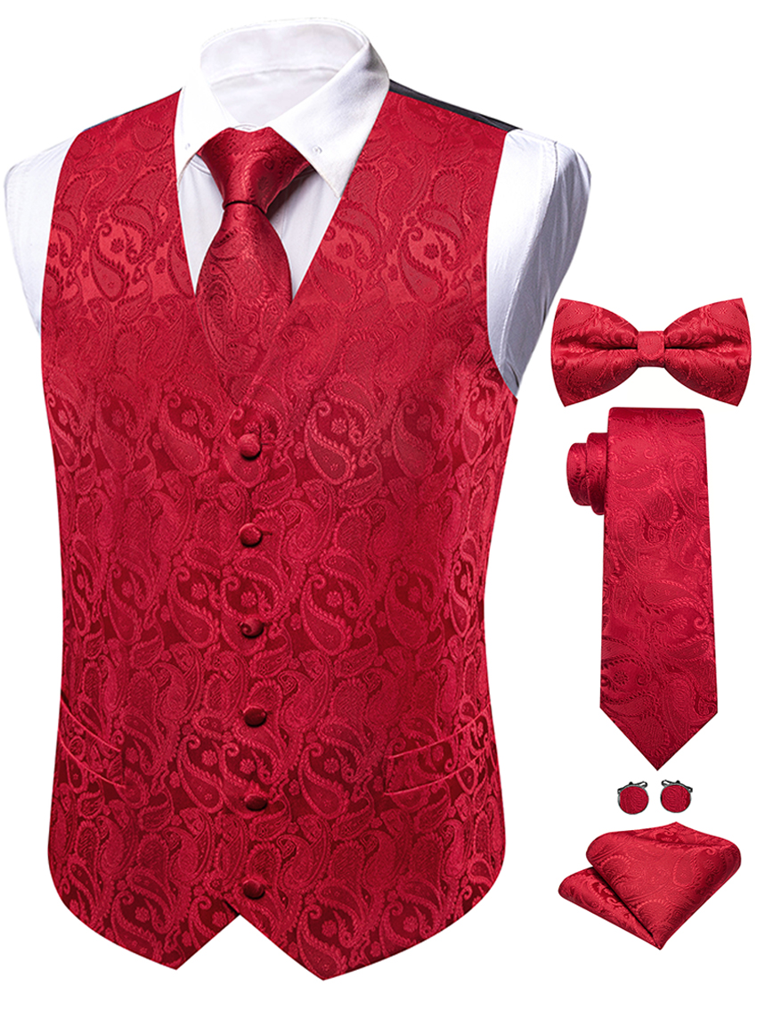 5PCS Mens Black Paisley Floral - Men Formal Wear Vest avaliação e preço