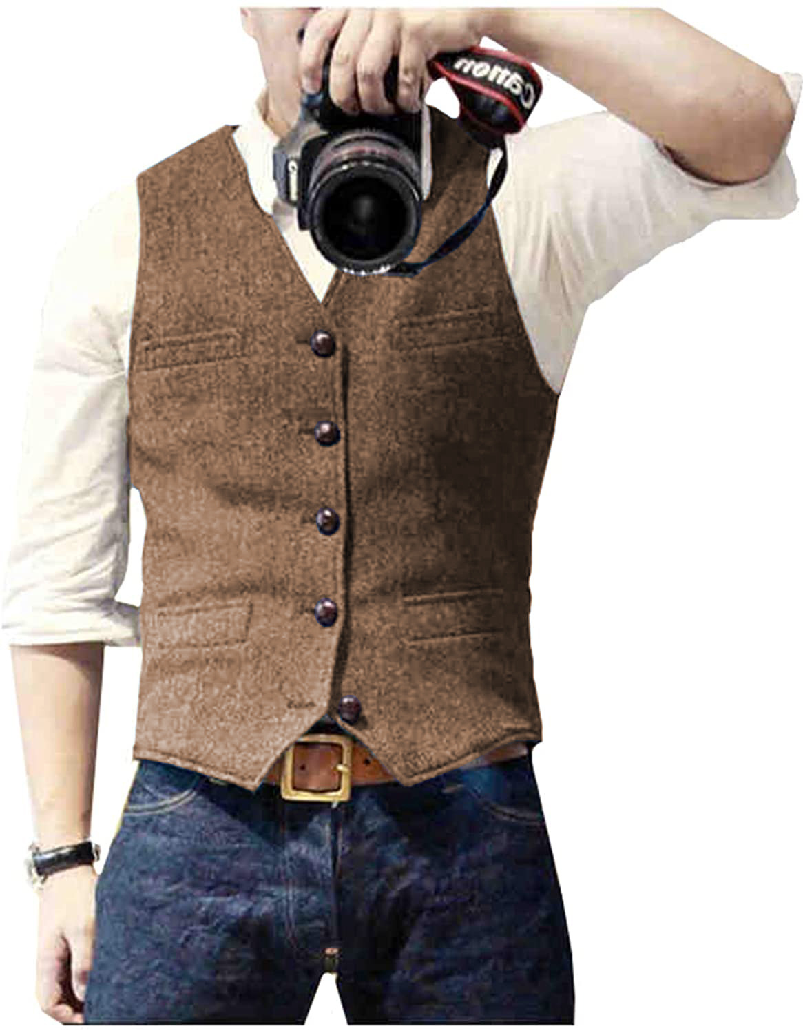 Men's Suit Vest V Neck Wool He - Men Formal Wear Vest avaliação e preço