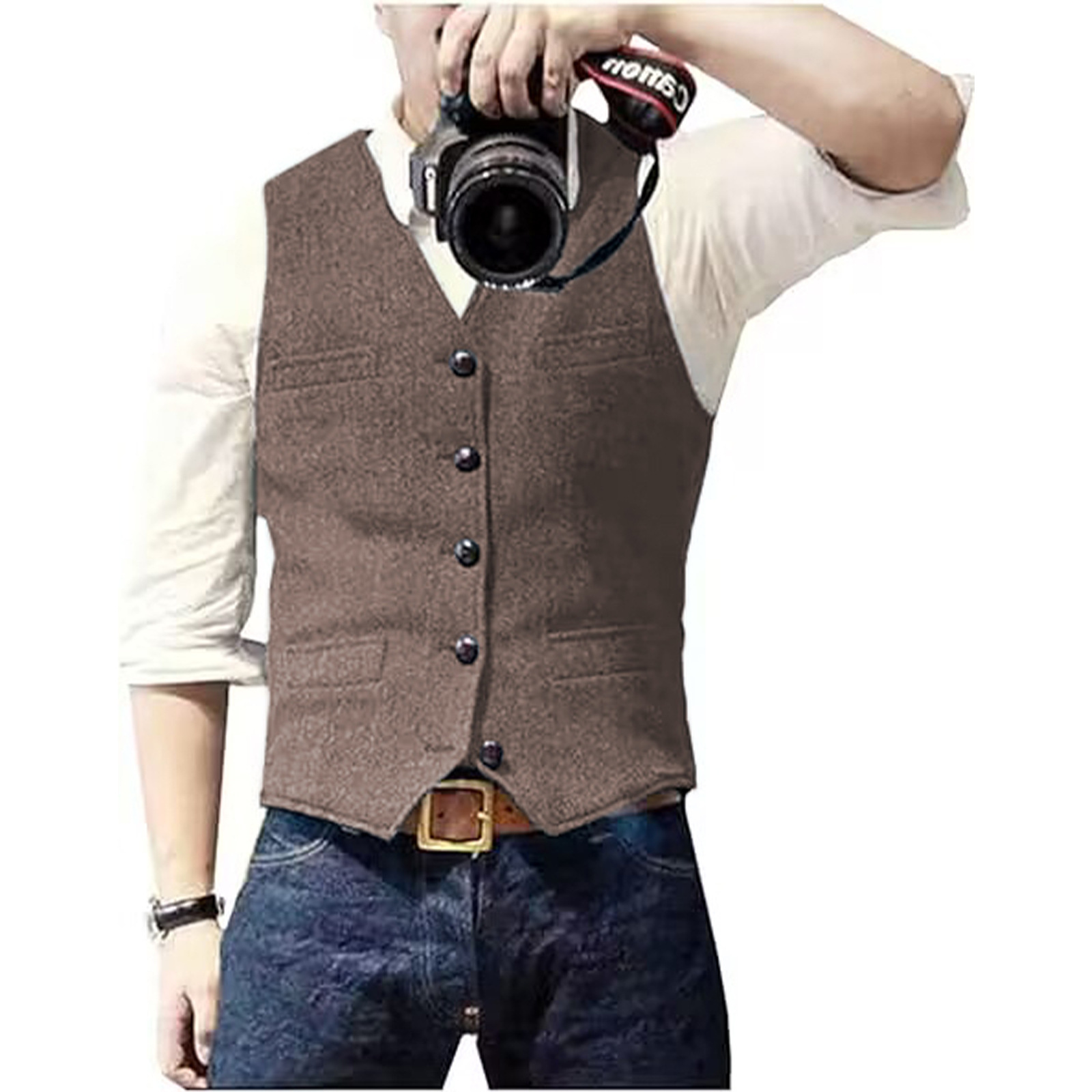 Men's Suit Vest V Neck Wool He - Men Formal Wear Vest avaliação e preço