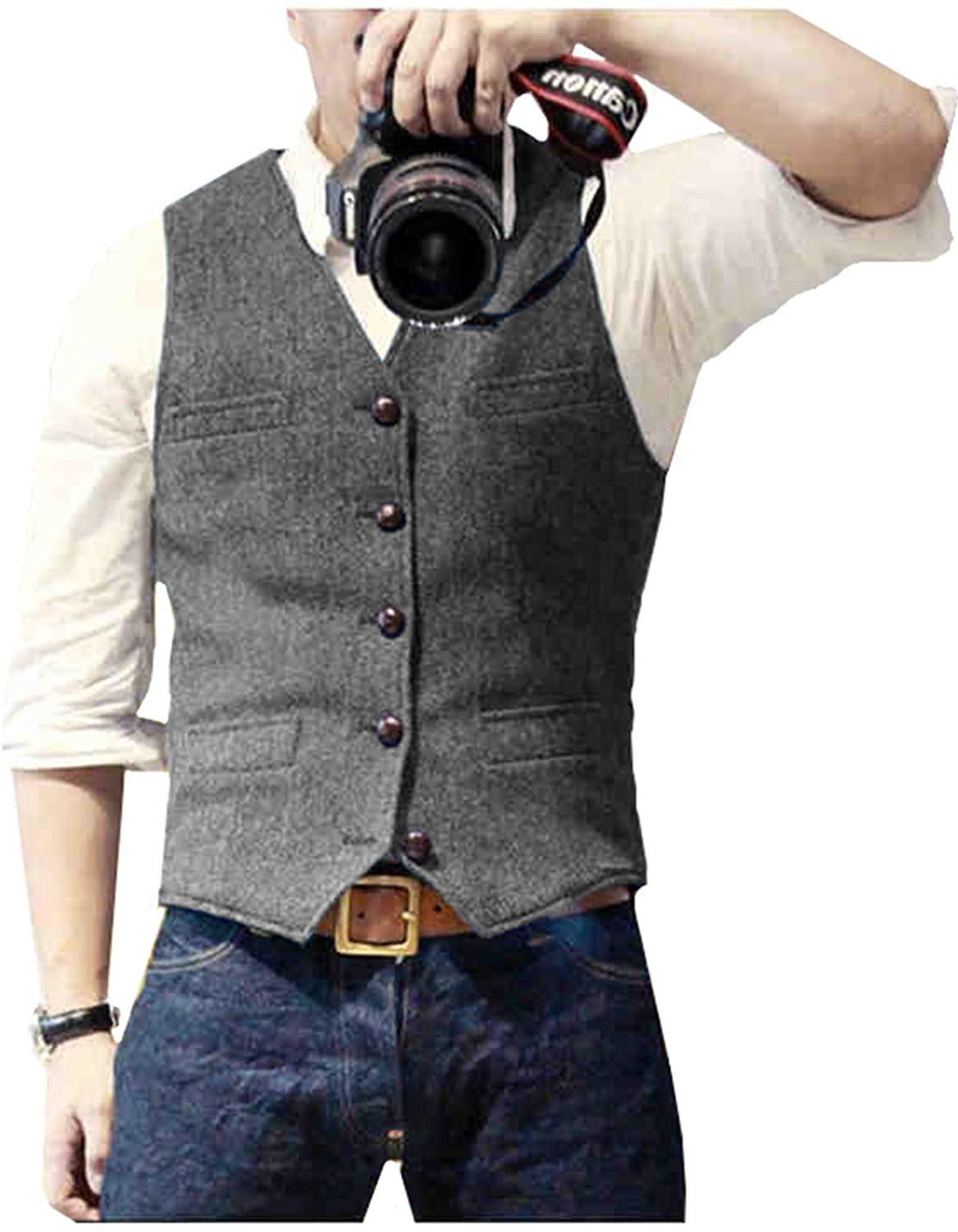 Men's Suit Vest V Neck Wool He - Men Formal Wear Vest avaliação e preço