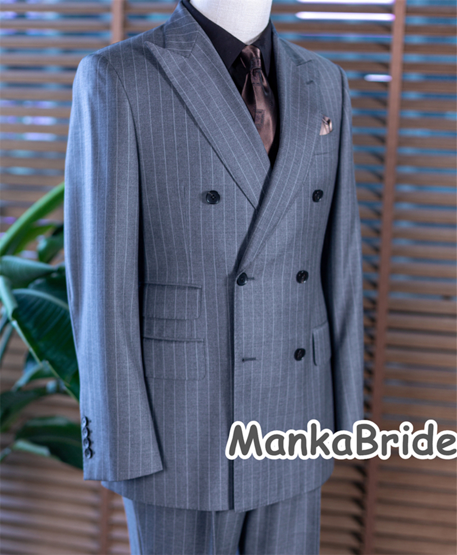 Grey Stripe Double Breast Clas - Men Formal Wear Pants avaliação e preço