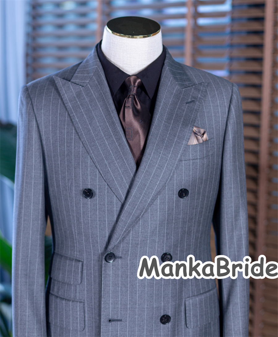 Grey Stripe Double Breast Clas - Men Formal Wear Pants avaliação e preço