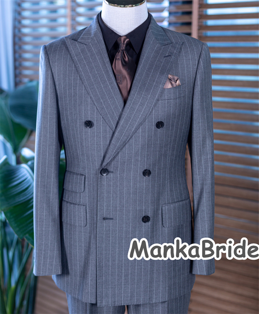 Grey Stripe Double Breast Clas - Men Formal Wear Pants avaliação e preço