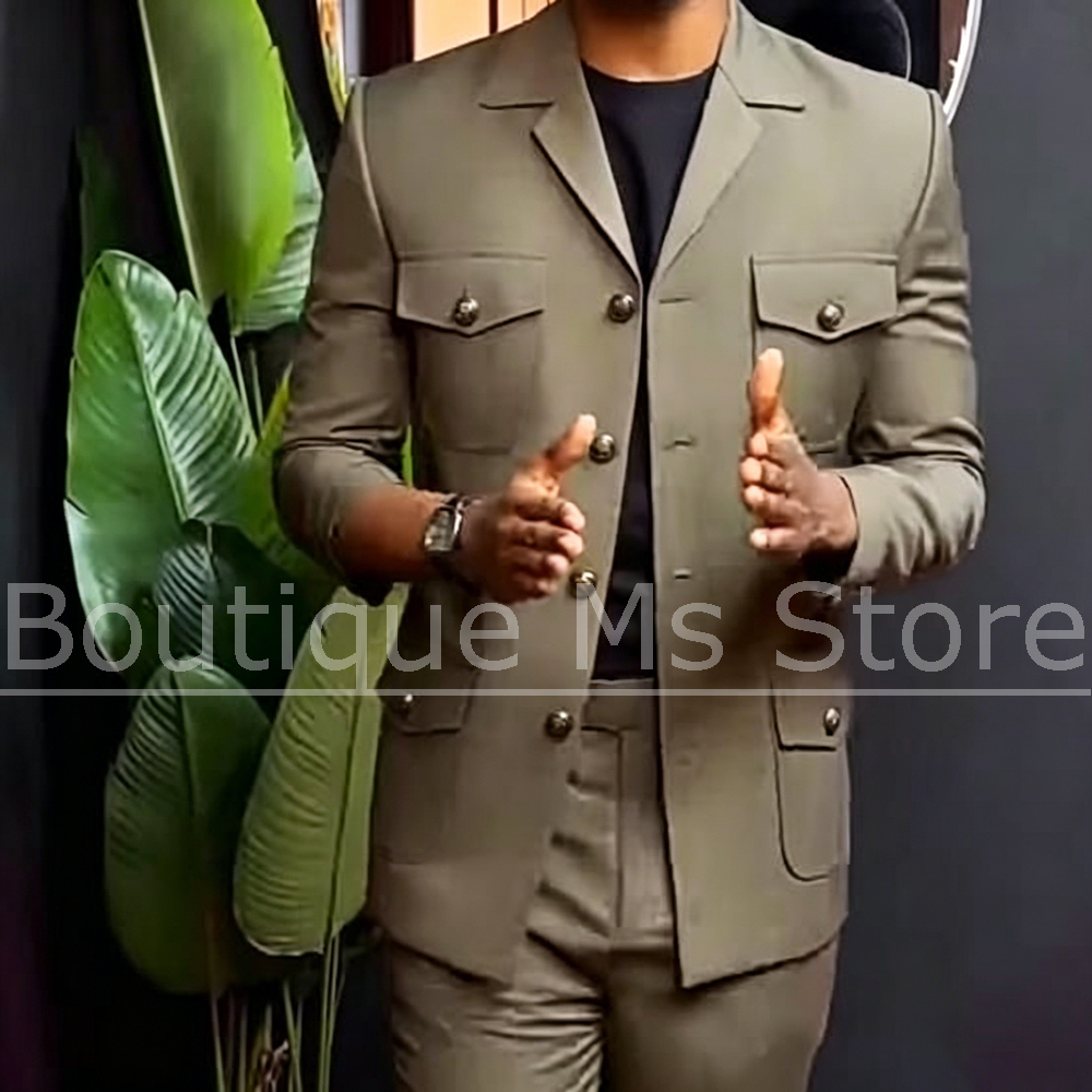 Men Safari Suit Two Piece Set  - Men Formal Wear Pants avaliação e preço