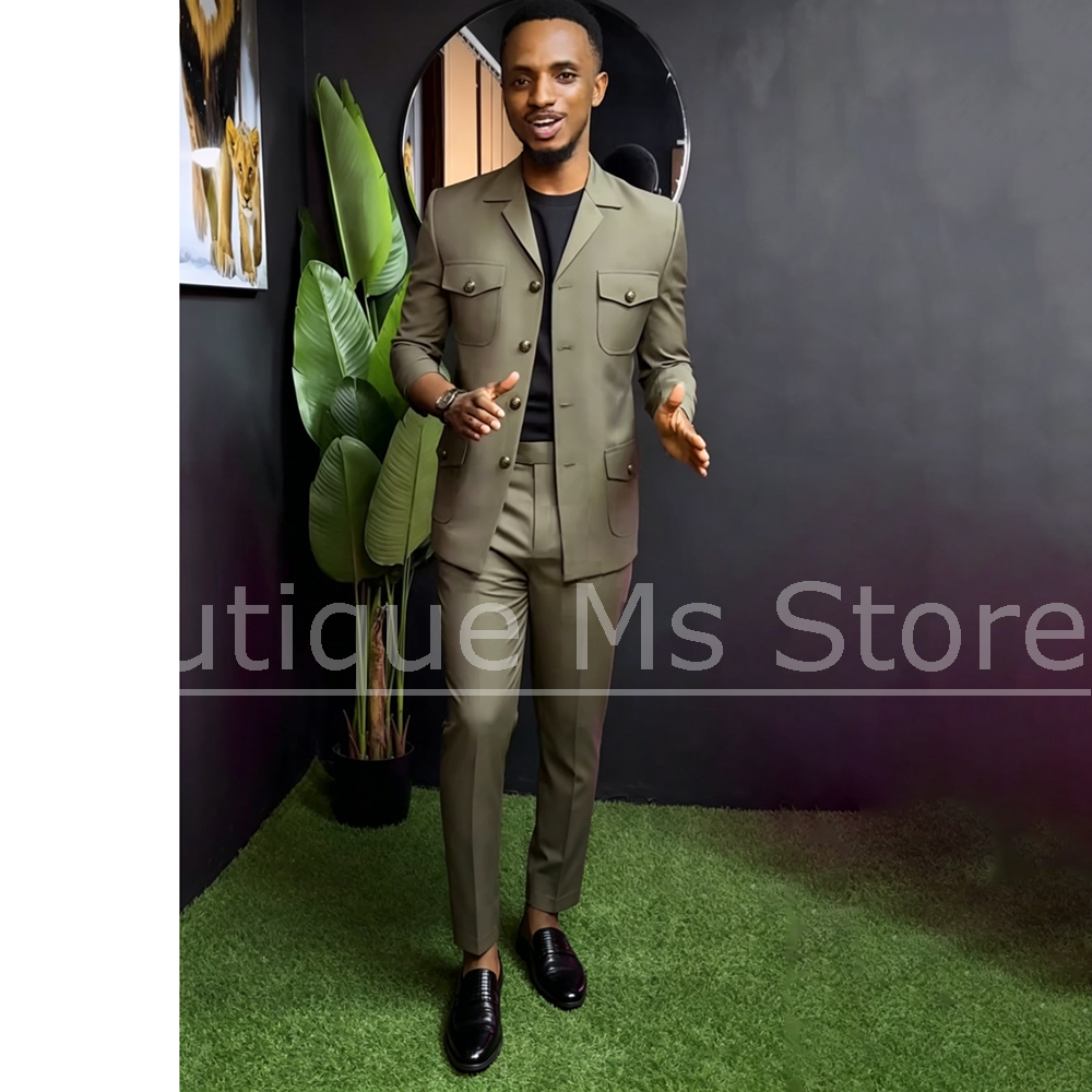 Men Safari Suit Two Piece Set  - Men Formal Wear Pants avaliação e preço