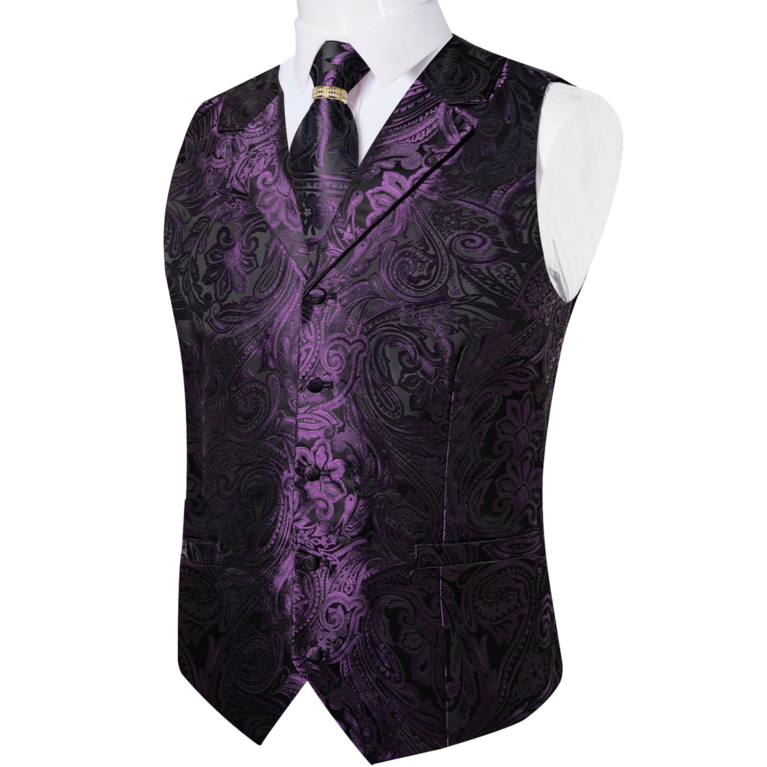Purple Notch Lapel Paisley Wai - Men Formal Wear Vest avaliação e preço
