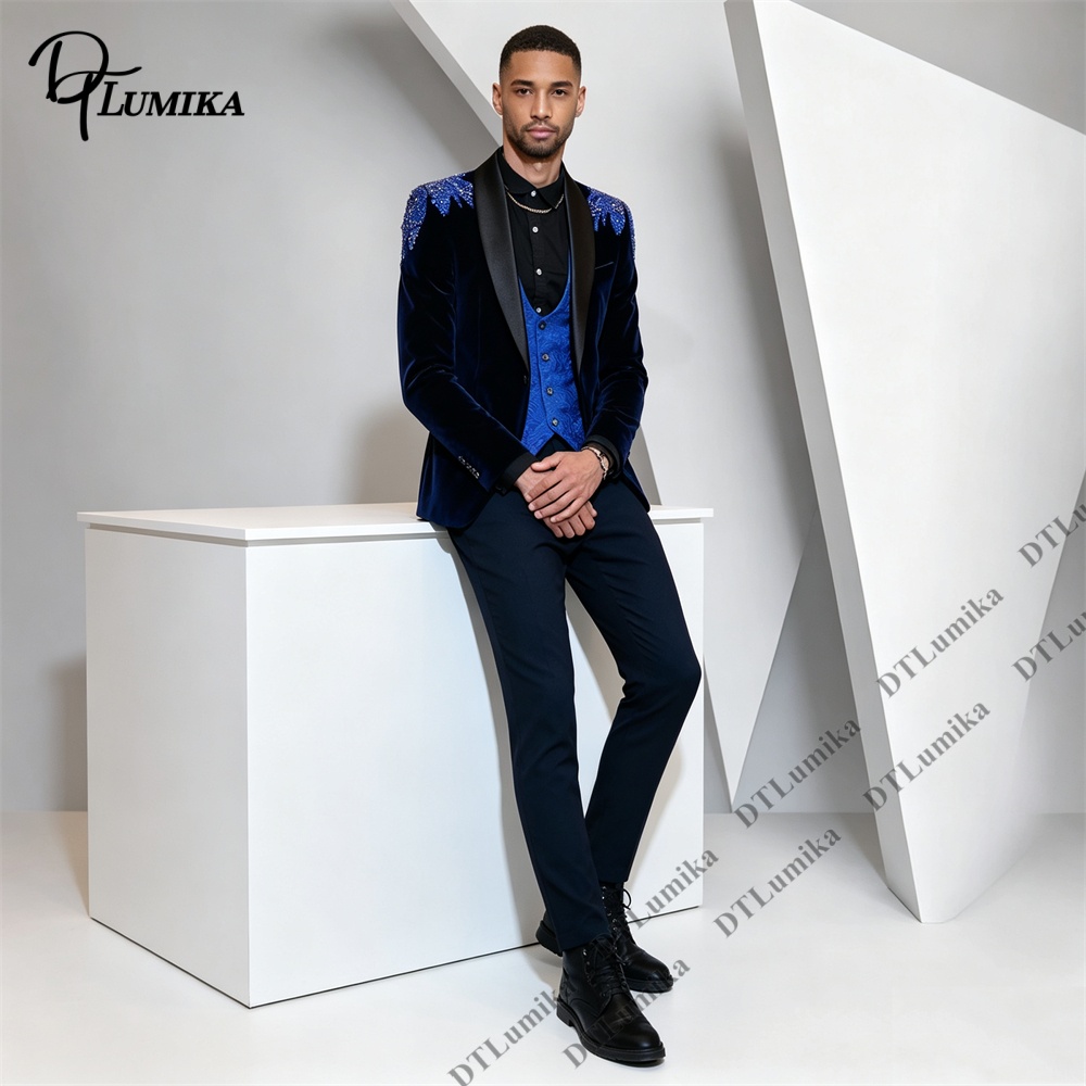 Peagent Men 3 Piece Velvet Sui - Men Formal Wear Pants avaliação e preço