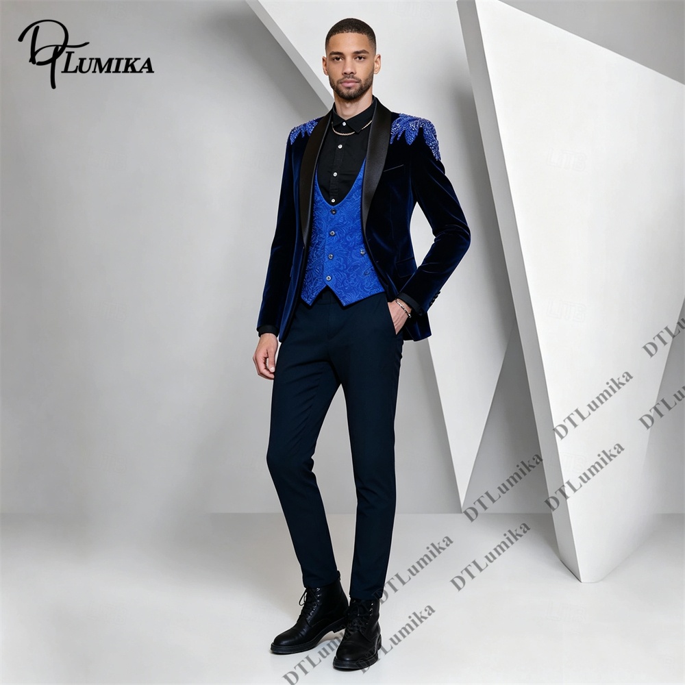 Peagent Men 3 Piece Velvet Sui - Men Formal Wear Pants avaliação e preço