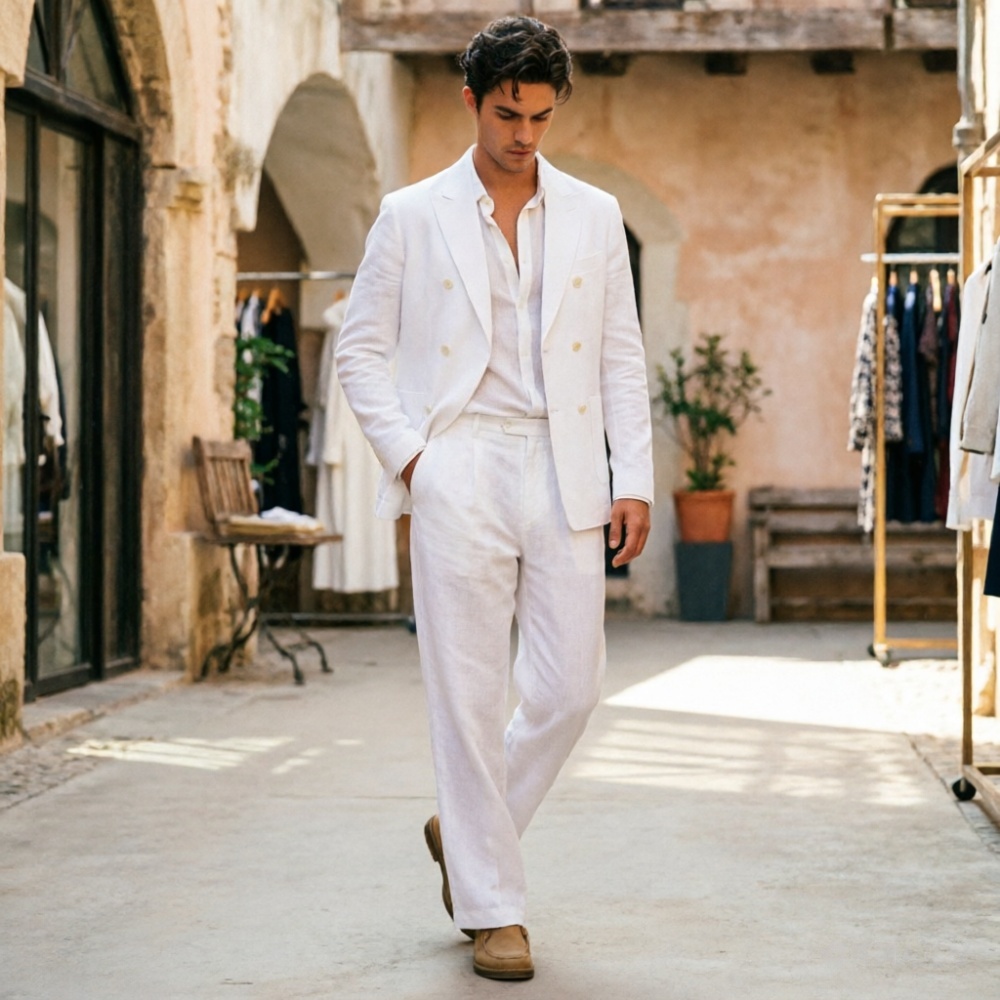 Sage Green Linen Men Suits Rel - Men'S Relaxed Formal Wear avaliação e preço