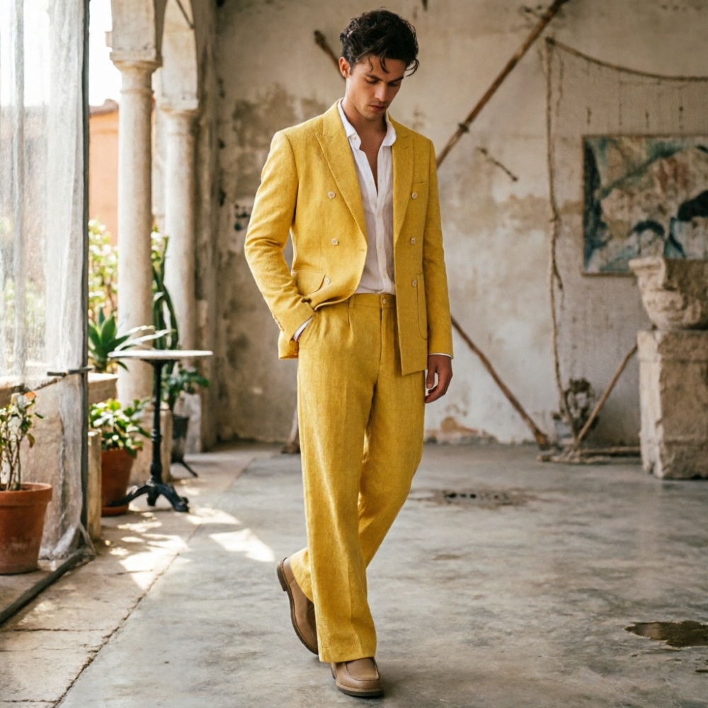 Sage Green Linen Men Suits Rel - Men'S Relaxed Formal Wear avaliação e preço