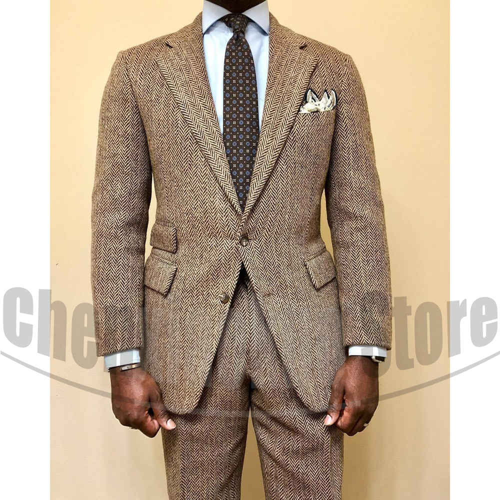 Men's Herringbone Tweed Suit 2 - Men Formal Wear 2025 avaliação e preço