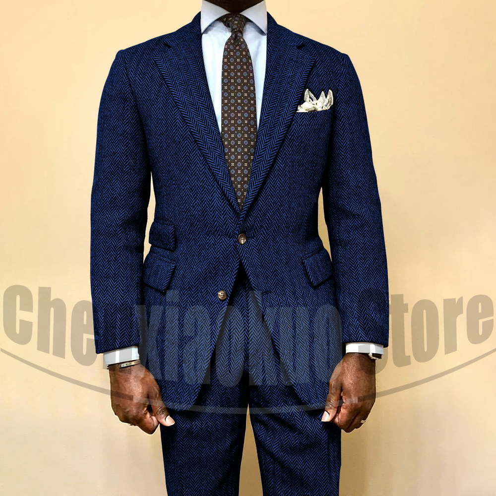 Men's Herringbone Tweed Suit 2 - Men Formal Wear 2025 avaliação e preço